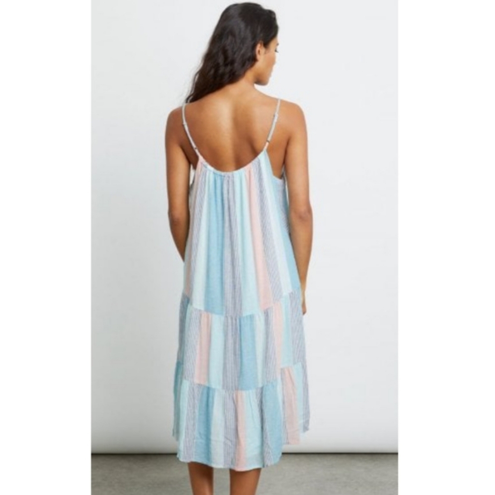 RAILS Adora Highland Stripe Tiered Coastal Beachy Pastel Midi Dress - Picture 2 of 11